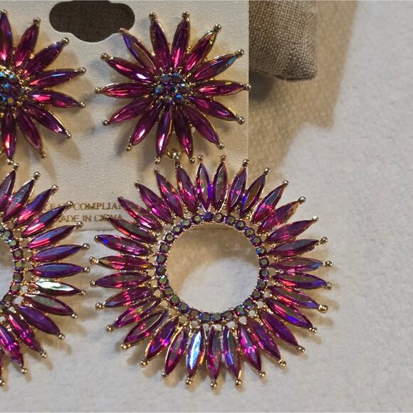 Natasha Gorgeous Pink Iridescent Starburst Chandelier Earrings New! - Picture 5 of 7